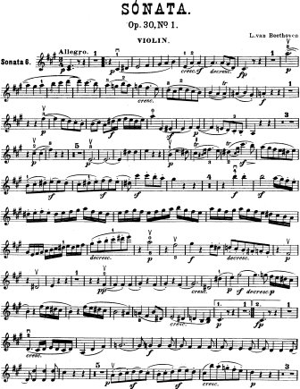 Sonata No. 6 in A major, Op. 30 No. 1 - Violin Sheet Music by Beethoven