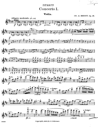 Violin Concerto No. 1 in D Major, Op. 16 - Violin Sheet Music by Beriot