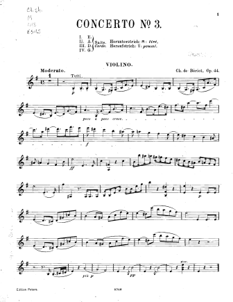 Violin Concerto No. 3 in E Minor, Op. 44 - Violin Sheet Music by Beriot
