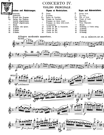 Violin Concerto No. 4 in D Minor, Op. 46 - Violin Sheet Music by Beriot