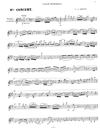 Violin Concerto No. 6 in A Major, Op. 70 - Violin Sheet Music by Beriot