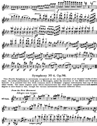 Symphony No. 4 in E minor, Op. 98 - Violin Sheet Music by Brahms