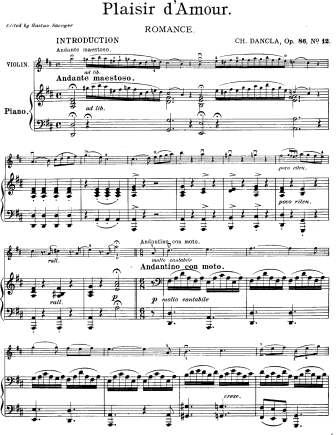 Fantasy Op. 86, No. 12 Plaisir d'Amour, Romance - Violin Sheet Music by Dancla
