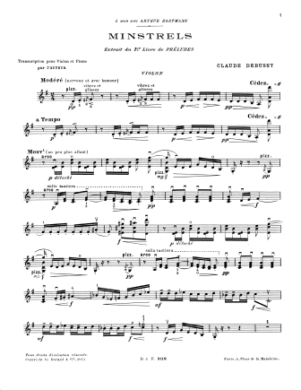 Minstrels - originally for piano - Violin Sheet Music by Debussy