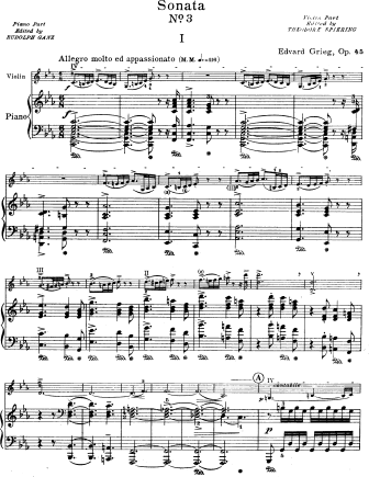 Violin Sonata No. 3 in C Minor, Op. 45 (alternate version) - Violin Sheet Music by Grieg