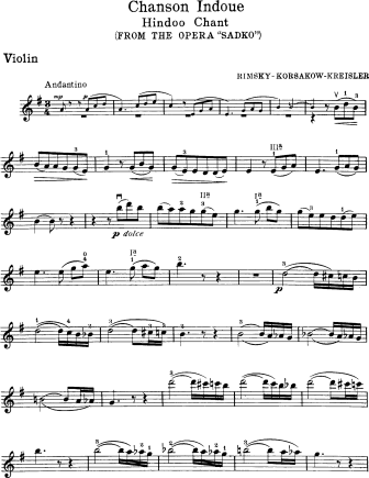 Chanson Indoue (Hindoo Chant - from Rimsky Korsakov's opera Sadko) - Violin Sheet Music by Kreisler