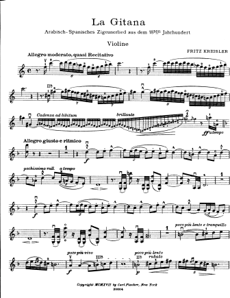La Gitana - Violin Sheet Music by Kreisler