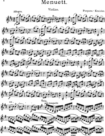 Menuett (Porpora) - Violin Sheet Music by Kreisler