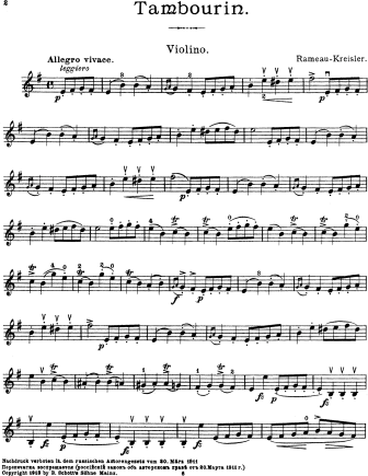 Tambourin (Rameau) - Violin Sheet Music by Kreisler