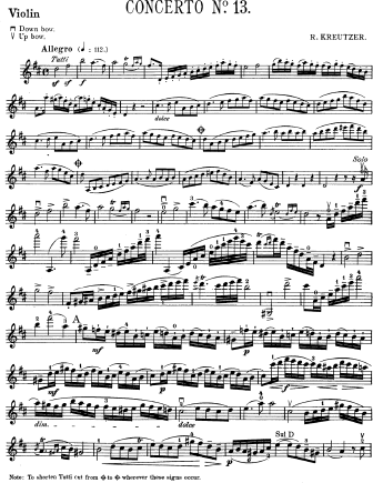 Violin Concerto No. 13 in D major - Violin Sheet Music by Kreutzer