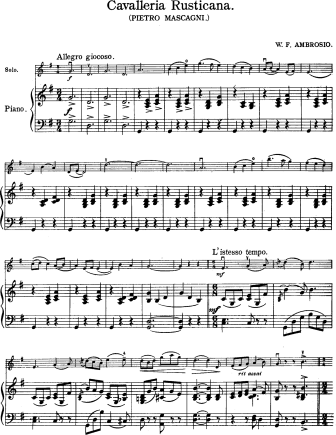 Cavalleria Rusticana (opera excerpts) - Violin Sheet Music by Mascagni