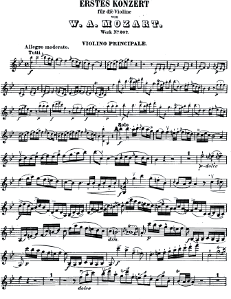 Violin Concerto No. 1 in B-flat major, K. 207 - Violin Sheet Music by Mozart