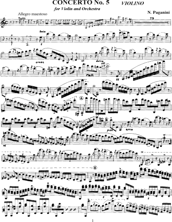 Violin Concerto No. 5 in A Minor - Violin Sheet Music by Paganini
