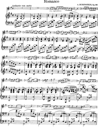 Romance - originally for piano - Violin Sheet Music by Rubinstein