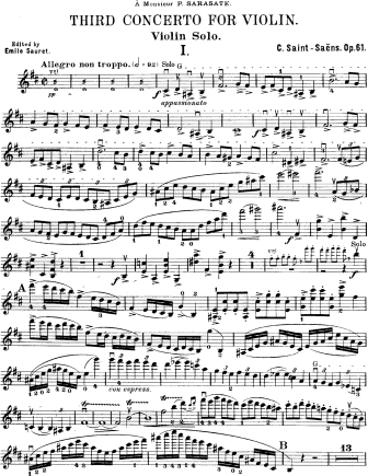 Violin Concerto No. 3 in B minor, Op. 61 - Violin Sheet Music by Saintsaens