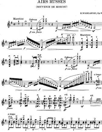 Airs Russes (Souvenir de Moscou), Op. 6 - Violin Sheet Music by Wieniawski