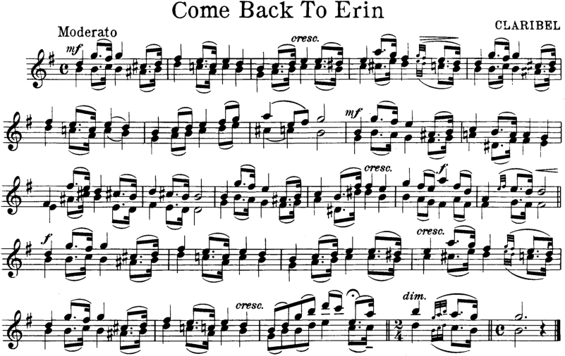 Come Back To Erin Violin Sheet Music