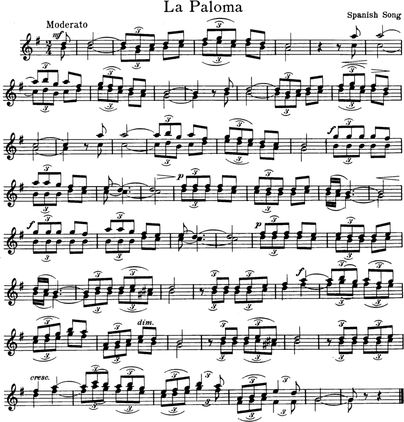 La Paloma Violin Sheet Music