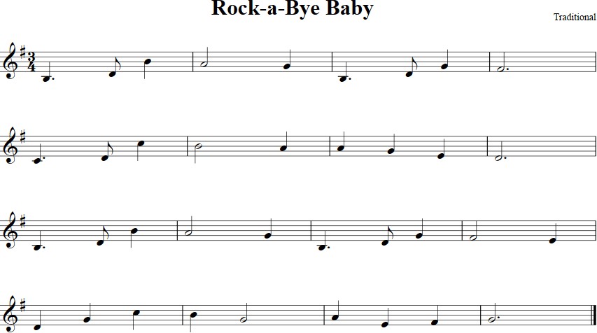 Rock a Bye Baby Violin Sheet Music
