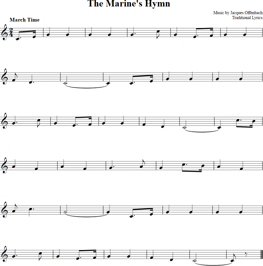 The Marines Hymn Violin Sheet Music