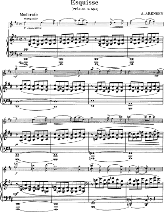 Esquisse from Pres del Mer (Moderato) - originally for solo piano - Violin Sheet Music by Arensky