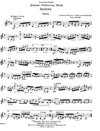 Arioso - Violin Sheet Music by Bach