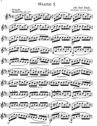 Cello Suite No. 1 in D Major (original key: G Major), BWV 1007 - Violin Sheet Music by Bach