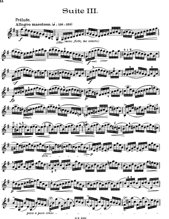 Cello Suite No. 3 in G Major (original key: C Major), BWV 1009 - Violin Sheet Music by Bach