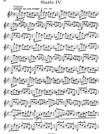 Cello Suite No. 4 in B-Flat Major (original key: E-Flat Major ), BWV 1010 - Violin Sheet Music by Bach