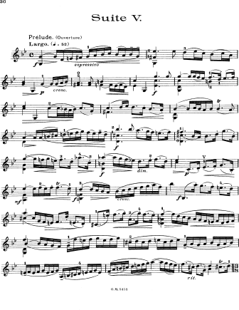 Cello Suite No. 5 in G Minor (original key: C Minor), BWV 1011 - Violin Sheet Music by Bach