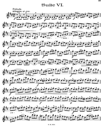 Cello Suite No. 6 in D Major, BWV 1012 - Violin Sheet Music by Bach