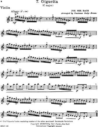 Giguetta in C Major - Violin Sheet Music by Bach