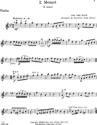 Menuet in G Minor - Violin Sheet Music by Bach