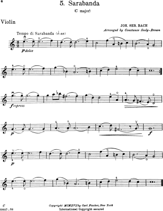 Sarabande in C Major - Violin Sheet Music by Bach