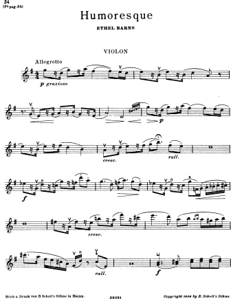 Humoresque - Violin Sheet Music by Barns