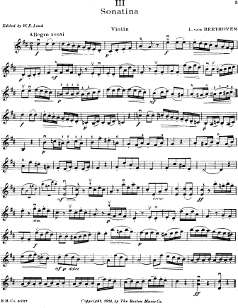 Sonatina in D major (originally in F), Anh 5 No. 2 - Violin Sheet Music by Beethoven