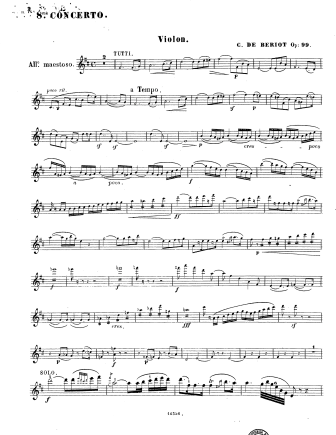 Violin Concerto No. 8 in D Major, Op. 99 - Violin Sheet Music by Beriot