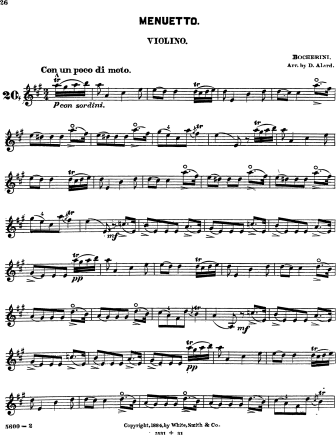 Minuet from String Quintet in E Major, G. 275 - Violin Sheet Music by Boccherini