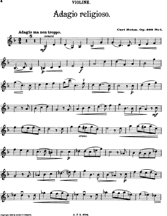 Adagio Religioso, Op. 366, No. 1 - Violin Sheet Music by Bohm