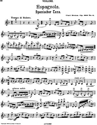 Spanischer Tanz (Spanish Dance), Op. 366, No. 4 - Violin Sheet Music by Bohm
