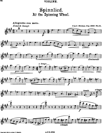 Spinnlied, Op. 366, No. 6 - Violin Sheet Music by Bohm