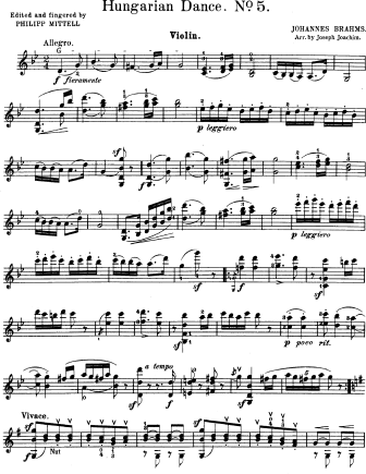 Hungarian Dance No. 5 - Violin Sheet Music by Brahms