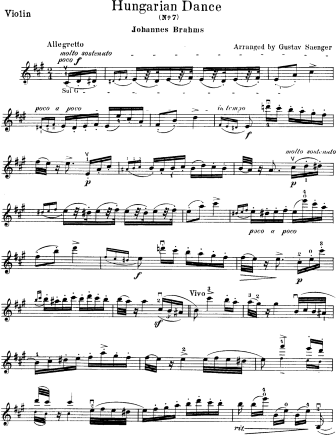 Hungarian Dance No. 7 - Violin Sheet Music by Brahms