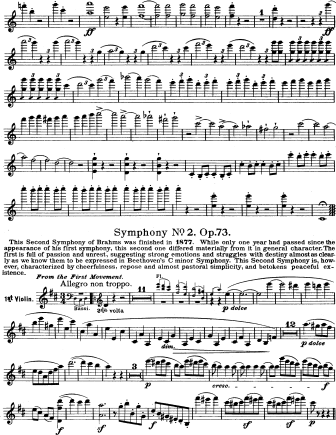 Symphony No. 2 in D major, Op. 73 - Violin Sheet Music by Brahms