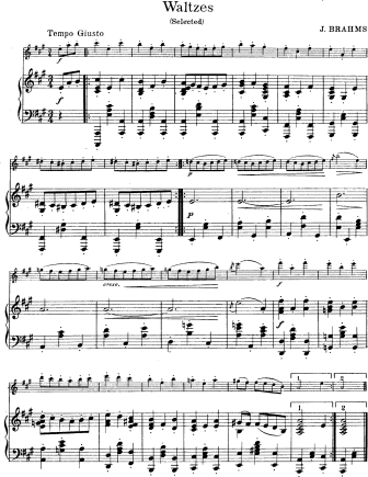 Selected Waltzes from Op. 39 - originally for piano - Violin Sheet Music by Brahms