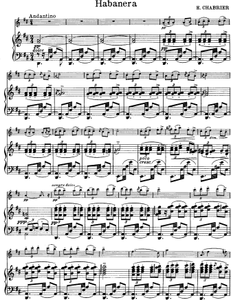Habanera - originally for piano - Violin Sheet Music by Chabrier