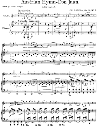 Fantasy Op. 86, No. 5 Austrian Hymn, Don Juan - Violin Sheet Music by Dancla