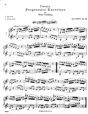 20 Progressive Exercises for Violin, Op. 38 - Violin Sheet Music by Dont