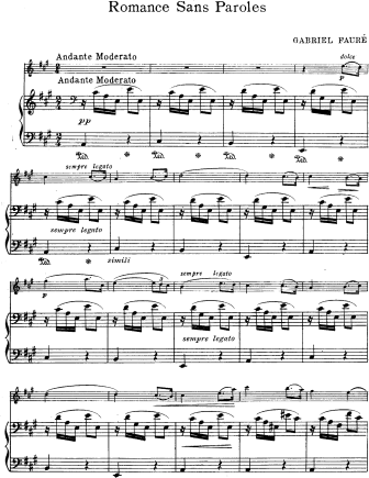 Romance sans paroles Op. 17, No. 3, Andante moderato from Trois Romances sans paroles - Violin Sheet Music by Faure