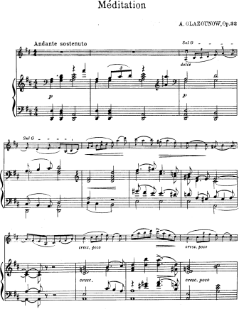 Meditation for Violin in D major, Op. 32 - Violin Sheet Music by Glazunov